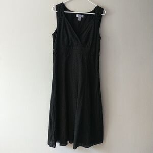 Nine&C Nine West Dress 10 Black Eyelet Midi Embroidery Tie SweetheartNeck Cotton